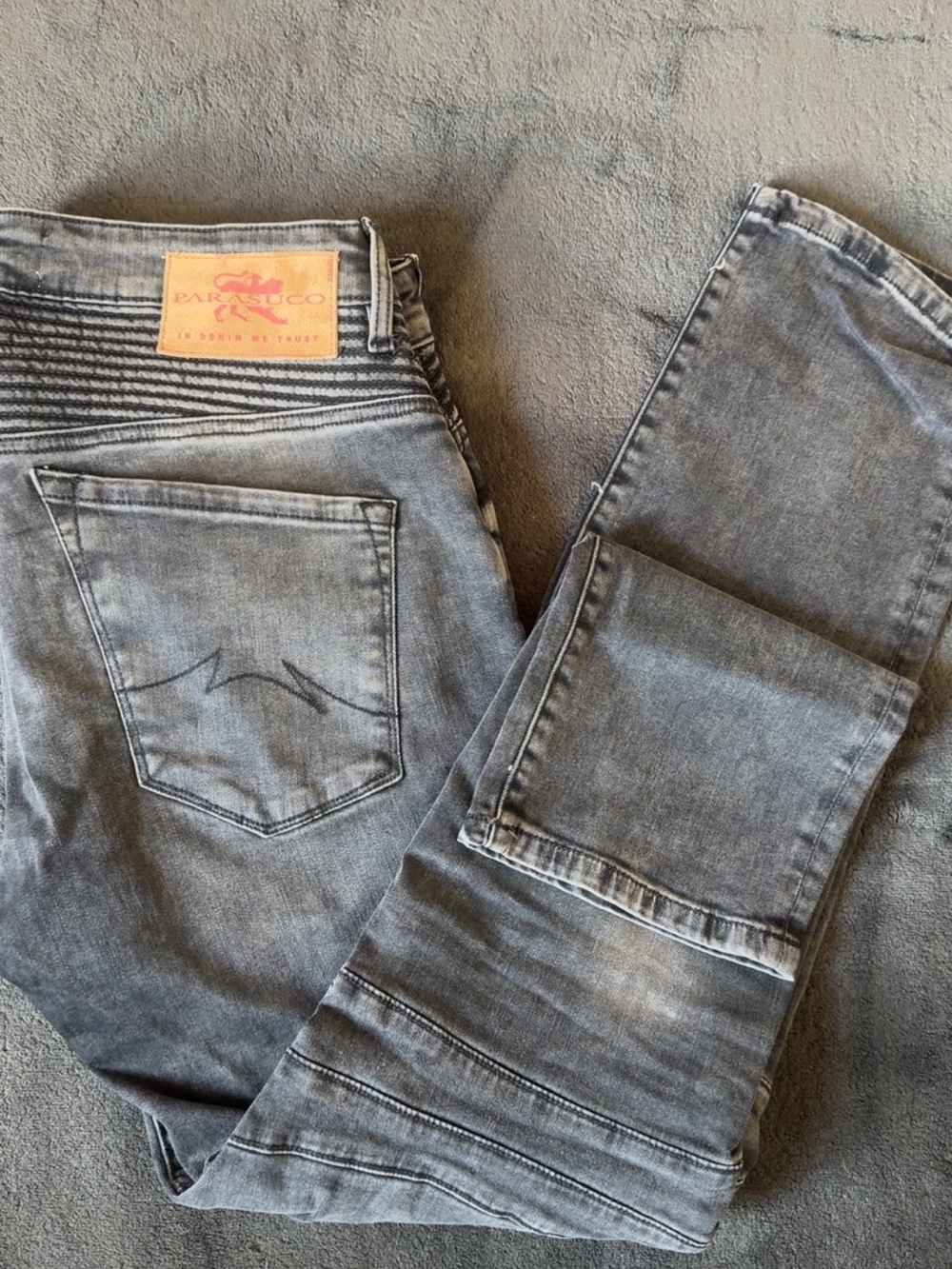 Parasuco Men's Gray Slim Straight Moto Jeans